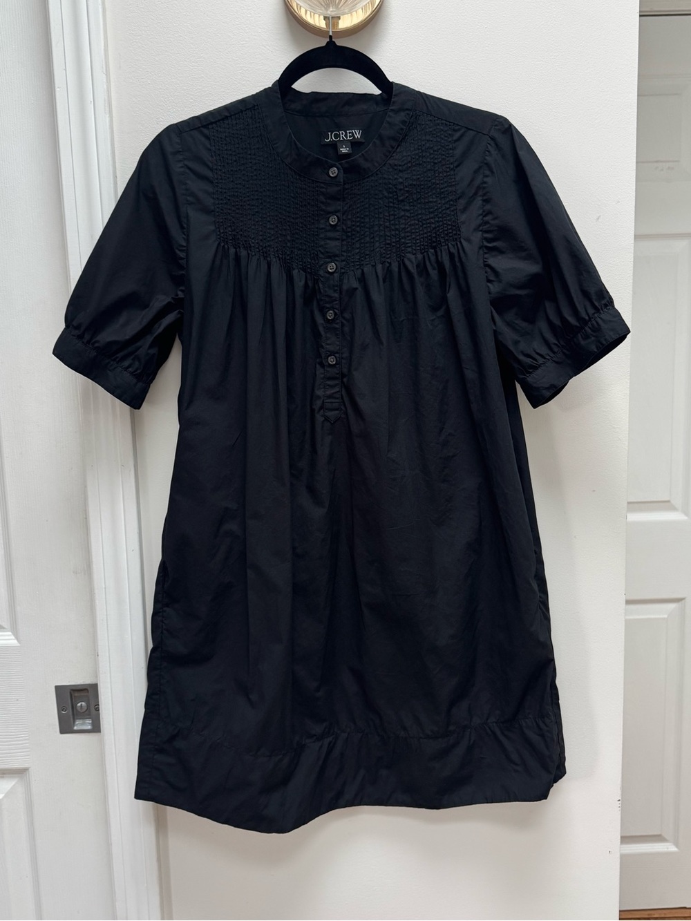 J. Crew Black Short-Sleeve Smocked Yoke Tunic Dress